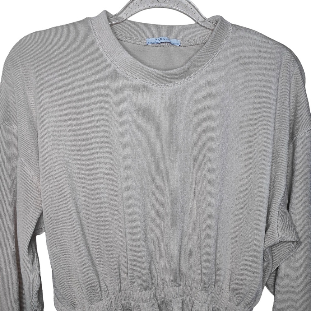 Zara Basic Solid Beige Ribbed Peplum Long Sleeve … - image 2